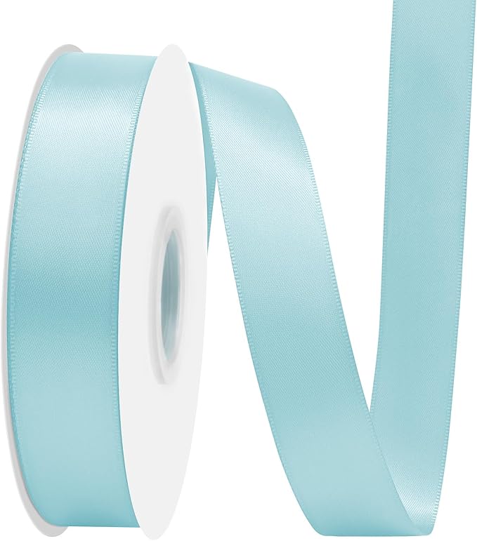 Lt Blue Satin Ribbon 7/8" X 50 Yards Solid Color Double Faced Ribbons Perfect for Crafts Wedding Decor Bow Making Arts Sewing and More