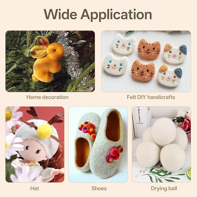 Prasacco 62 Pcs Needle Felting Kit, Felting Kits for Beginners Adult Including 24 Colors Wool Roving, Felt Needles, Felt Pad, Needle Handle, Finger Bed, Keychain, Fake Eyes, Storage Bag, Instruction