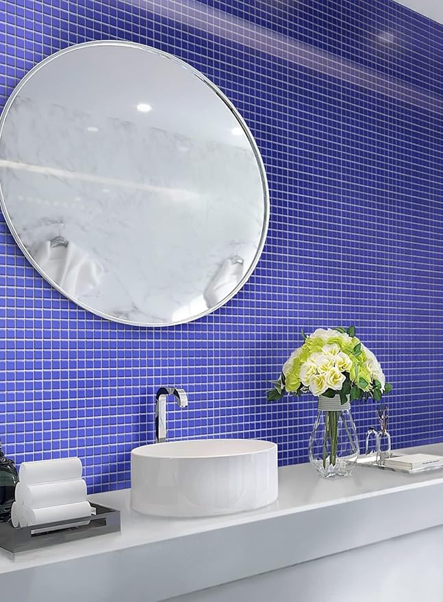 Penny Round Glass Mosaic Tile 1"x1" Aqua – 5 Sq Ft Box of 5 Sheets – Glossy Waterproof Mesh Backed Wall Tile – NOT Peel and Stick – Kitchen Backsplash Bathroom Shower Pool Spa Accent Decorative Tile