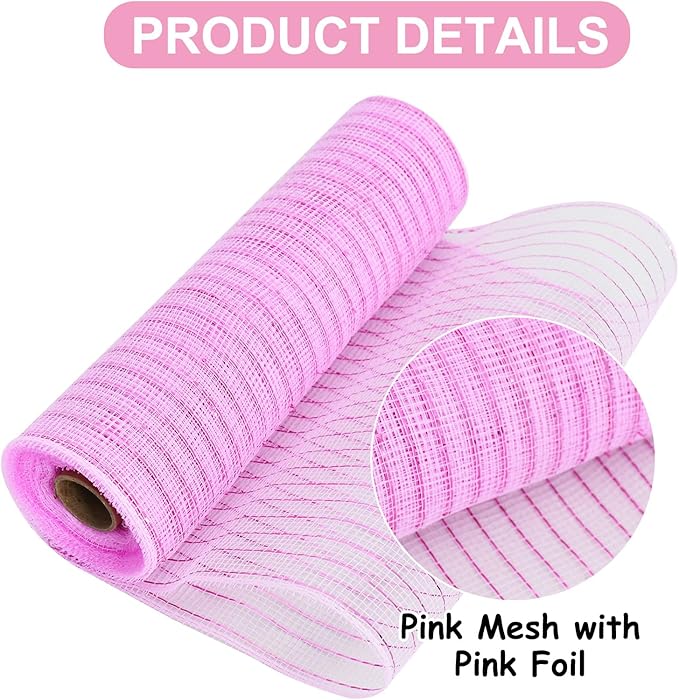 TONIFUL 2 Rolls 10 Inch Pink Decorative Mesh Ribbbon Rolls, Fabric Mesh with Foil for Wreath Supplies, Front Door Wreath Crafts Tree Decor Christmas NewYears Halloween Decoration (10 yds/roll)