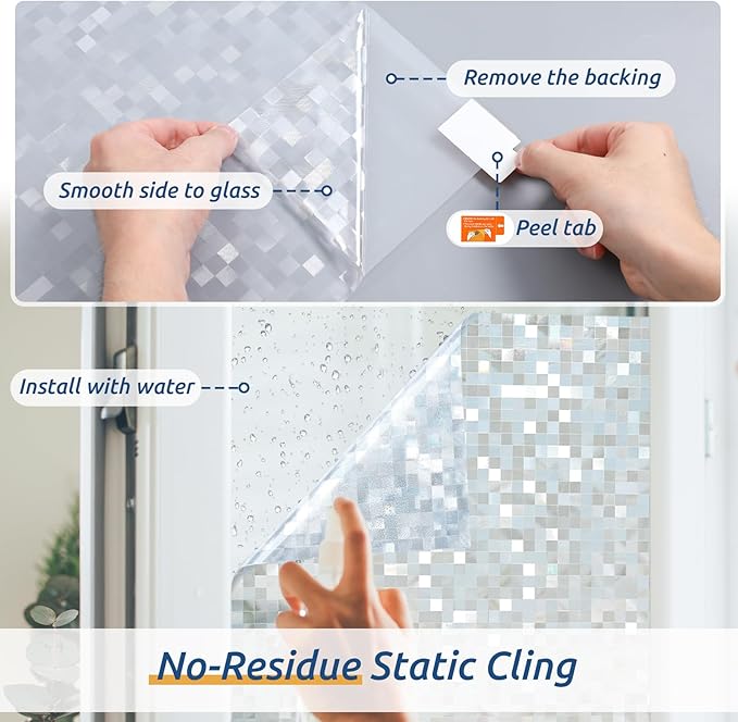 rabbitgoo Stained Glass Window Privacy Film Mosaic Pattern, Frosted Glass Window Film Rainbow Decorative Sticker, Static Cling UV Blocking Suncatcher for Home, 35.4 x 78.7 Inches