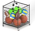 Ball Storage - 22.83" Basketball Cart With Wheels Garage Volleyball Storage Sport Equipment Holder Organizer For Indoor Outdoor,Metal Storage Rack For Playgroup,Gym And School