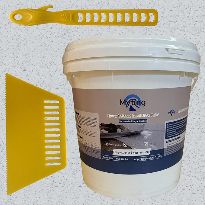Epoxy Colored Sand Floor Paint, Epoxy Floor Paint High Gloss Marble Effect Coating for Indoor and Outdoor, Wear-resistant and non-slip Self-leveling Coating White 176OZ(5KG)