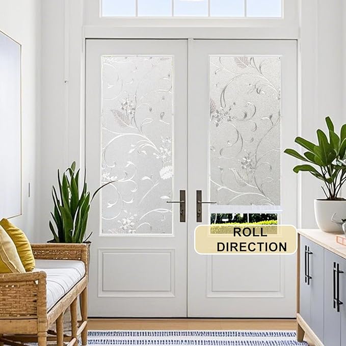 Window Privacy Film Decorative for Front Door, Bathroom Static Cling Stained Glass Sticker Opaque Heat Control UV Blocking Non-Adhesive for Home Windows 35.4 x 78.7 inches Horsetail
