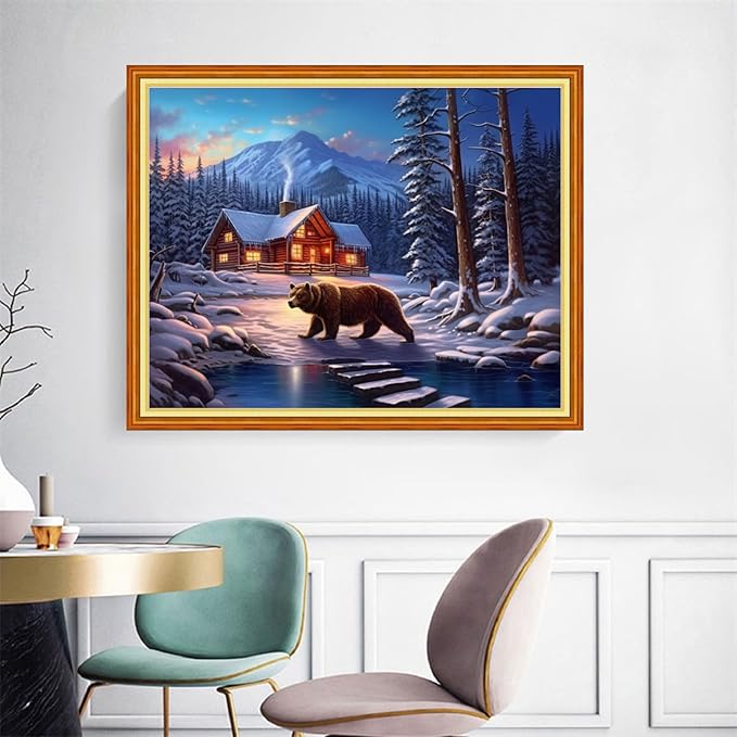 Joyhoor Cross Stitch Kits for Beginners Stamped Cross-Stitch Supplies Needlework preprint Embroidery Kits for Adults DIY Needlepoint Kits Embroidery Patterns 11CT-Arctic Bear Snow Scenery 16x20 inchs