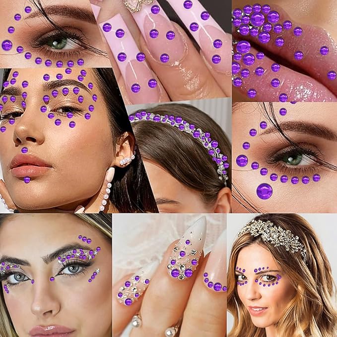 3090 Pcs 4 Sheets Rhinestone Stickers 3/4/5/6 mm Self Adhesive Craft Rhinestones Gems for Face Eyes Makeup Hair Body (Darkpurple-3/4/5/6mm)