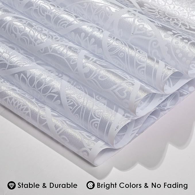 DKTIE Bohemian Decor Stained Glass Window Film with Installation Tools, Two-Way Window Privacy Film, Reduce Glare, Pure White, 35.4 x 78.7 Inch