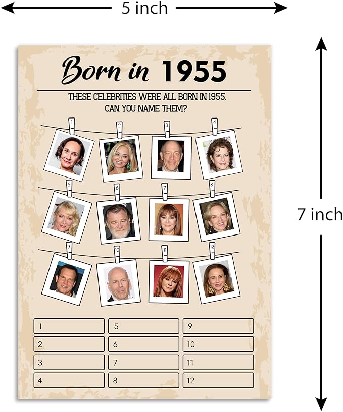 70th Birthday Party Games, Born in 1955 Games Bundle, Set of 5 Activities for 10 Guests, Birthday Party Supplies for Adults, Pack of 50 Cards