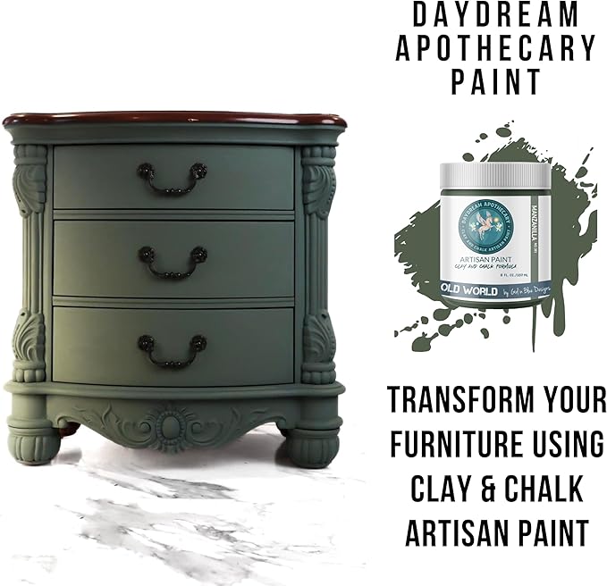 Daydream Apothecary Premium Chalk Style Paint for Furniture, Home Décor, Wood, DIY Interior Projects, Quick Dry, No Prep or Prime Needed, Matte Olive Green - 8oz