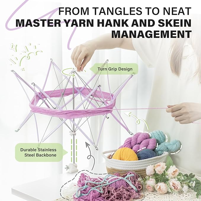 INMAKER Yarn Winder and Swift, Ball Winder and Swift Combo for Crocheting & Knitting, Quick Install Yarn Spinner, Essential Tool for Crafting Enthusiasts