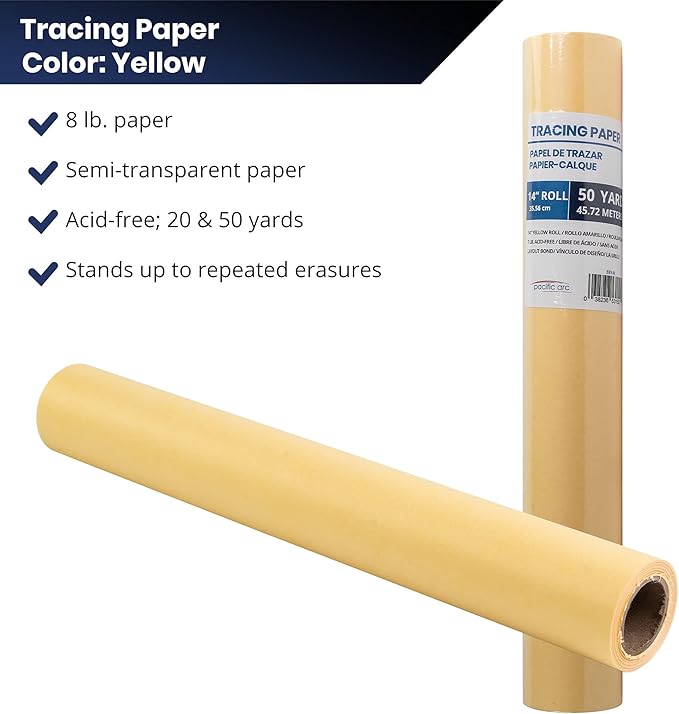 Pacific Arc Tracing Paper Roll, Yellow, 24 Inch x 20 Yard Roll