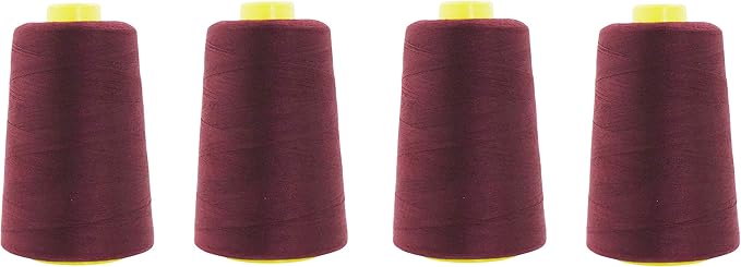 Mandala Crafts 4 Pack of Serger Threads Cones Spools - 20S/2 24000 Yards Polyester Burgundy Threads for Sergers Machine and Overlock Quilting Sewing Machine