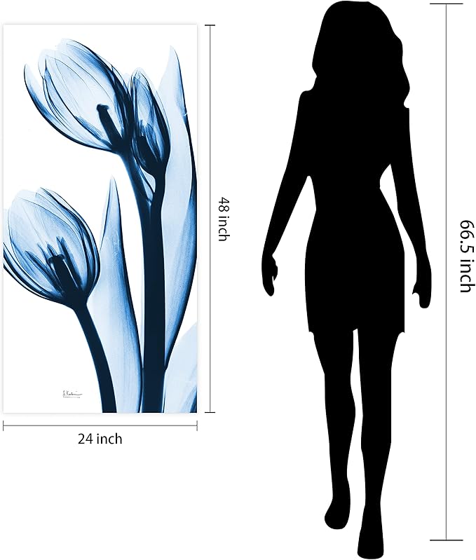 Empire Art Direct Frameless Tempered Glass Wall Art, Decorative Panel, Flower Wall Decor, Ready to Hang, 24" x 48", Two Blue Tulips