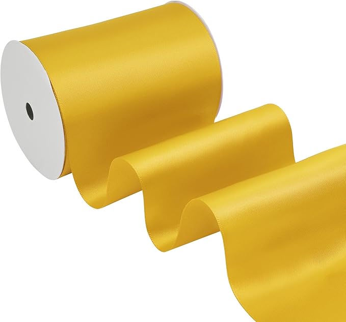Yellow Gold Satin Ribbon 4 Inch X 15 Yards Solid Color Double Faced Ribbons Perfect for Crafts Wedding Decor Bow Making Arts Sewing and More