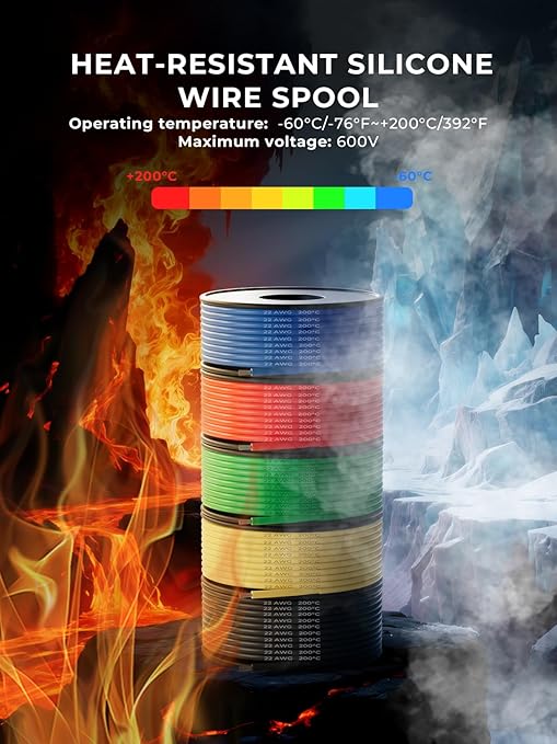 22 AWG Silicone Wire Kit 250FT, 22 Gauge Stranded Tinned Copper Wire Spool, 5 Colors 50FT Each,Flexible Electrical Wire for DIY, Automotive, LED, Arduino, Battery Projects