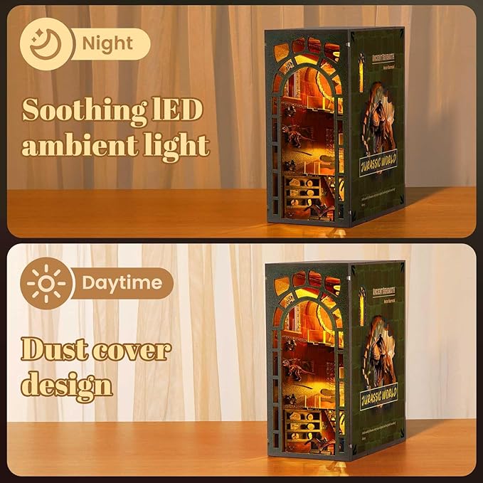 Book Nook Kit - DIY Miniature Museum Dollhouse & Tiny House 3D Wooden Puzzle, Creative Bookshelf Decor with LED-Accented Design, Gifts for Adults, Teens, Home Library & Hobby Crafts