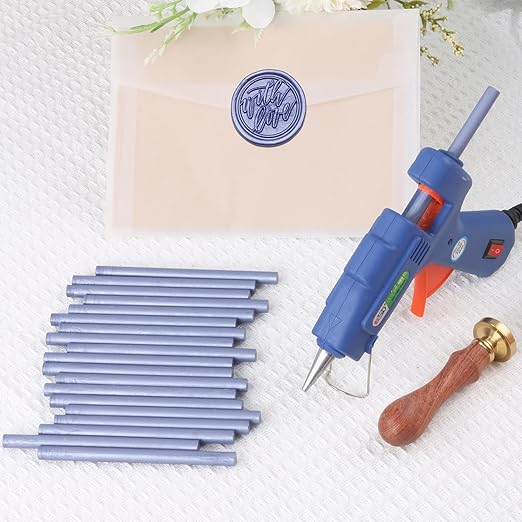 Zinc Blue Sealing Wax Sticks, WASOHLING 20Pcs Glue Gun Wax Seal Sticks for Wax Seal Stamp, Blue Wax Seals for Christmas Wedding Invitation Envelope Letter Seals, Craft Adhesive (Mini Size)