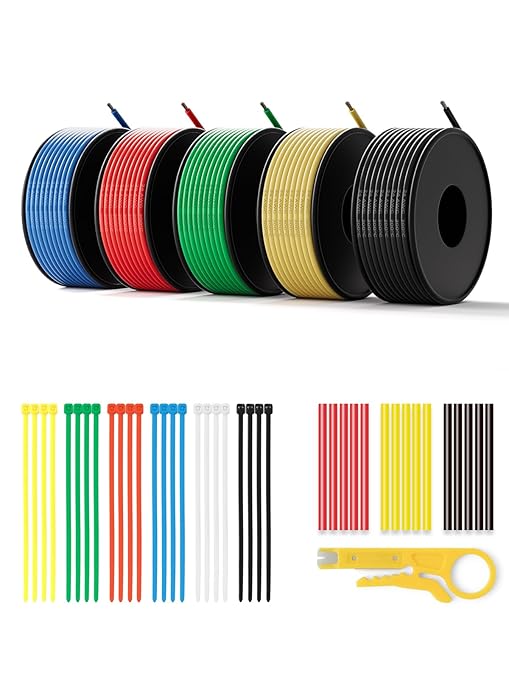 24 AWG Silicone Wire Kit 150FT, 24 Gauge Stranded Tinned Copper Wire Spool, 5 Colors 30FT Each,Flexible Electrical Wire for DIY, Automotive, LED, Arduino, Battery Projects