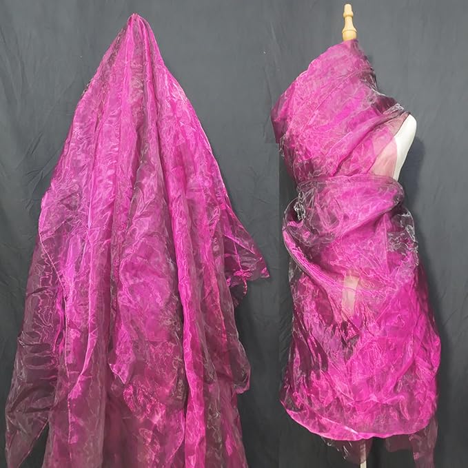 Two-Tone Iridescent Holographic Organza Fabric - 5.5 Yards | Lightweight Sheer Gauze Voile Tulle | for Dresses, Party Decor, DIY Crafts, Shiny Backdrops(Fuchsia Black)