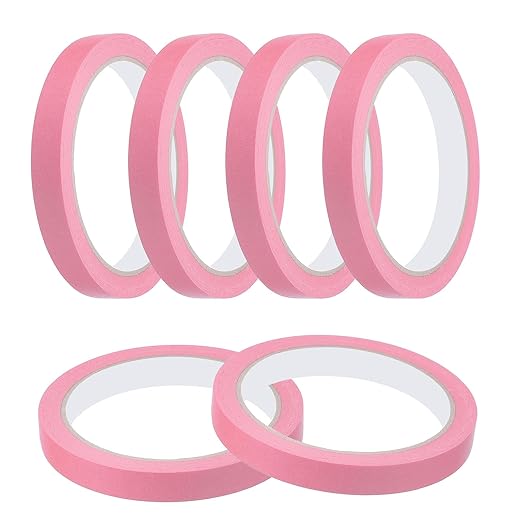MECCANIXITY Masking Tape 0.5 Inch x 21 Yard Painter's Tape Pink Paint Tapes for DIY Crafts Arts Drawing Decoration Labeling Car Painting Artist Teachers, Pack of 6