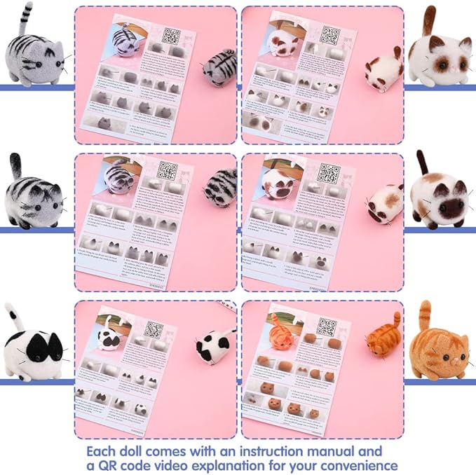 UOOU Needle Felting Beginners Kit with Box,Needles Felting Supplies with 24Pcs Felting Needles,Felting Pad,Wool Roving,DIY Needle Felting Cat Dolls