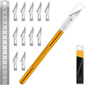 DIYSELF 1 Pcs Craft Knife Hobby Knife with 11 Pcs Stainless Steel Blades Kit, 1pcs Steel 15MM Ruler for Art, Scrapbooking, Stencil(Gold)
