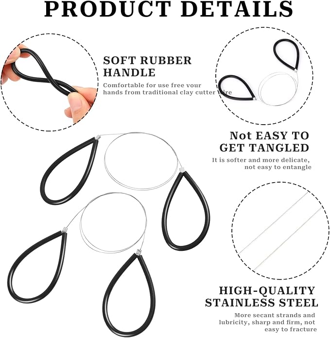 Clay Cutters Wire Steel Wire Clay Cutter Cutting Pottery Tools Cut Off Tools for Clay Artists with Black Handle Pottery Wheel Wire Tools 2 Pcs