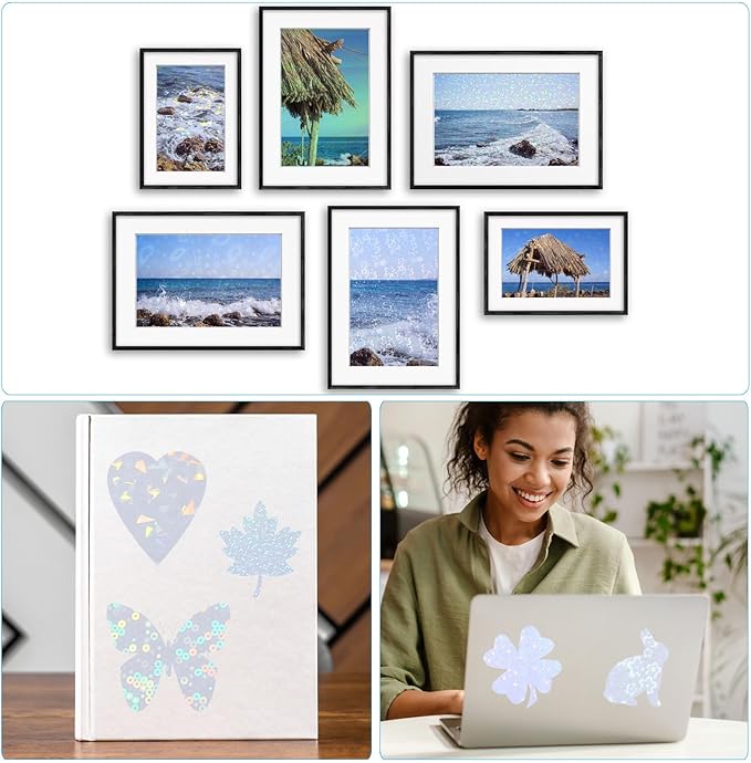 PATIKIL 11.7x8.3" Holographic Sticker Paper, 20Sheets A4 Polypropylene Self-Adhesive Transparent Waterproof Laminate Overlay Film for Photo Cards Scrapbook Decorations, Heart