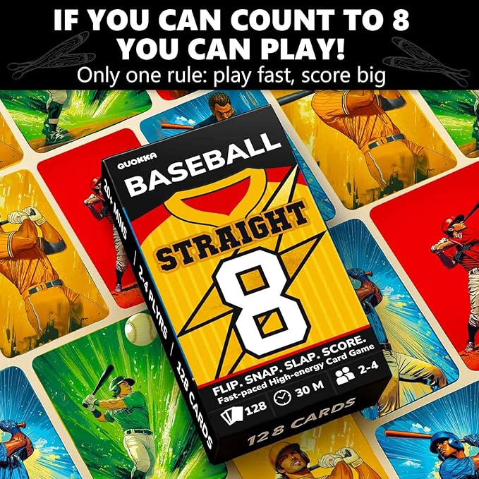 QUOKKA Baseball Fast-Paced Card Game for Kids & Adults – 128 Cards & Easy Rules – Quick & Fun Matching Game – 2-4 Players – Ages 8+ – Perfect for Family Games Night, Travel and Parties