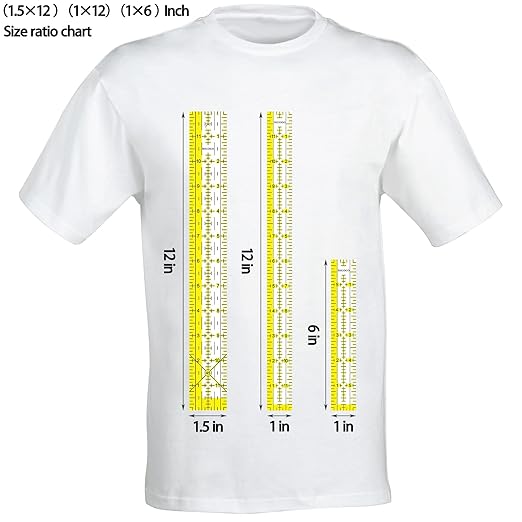 Acrylic Ruler 7 Piece Set, Non Slip Rings 50 Pieces, Quilting Rulers, Size (6"x24"), (2"x24"), (3"x18"), (3"x8"), (1.5"x12"), (1"x12"), (1"x6") (Yellow-7 Piece Set)