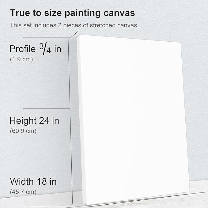 PHOENIX 18x24 Inch 2 Pack Artist Canvas - Large Stretched Canvases for Painting - 3/4 Inch Profile, 100% Cotton 11 Oz. Gesso Primed White Blank Professional Canvas Oil & Acrylic Paints