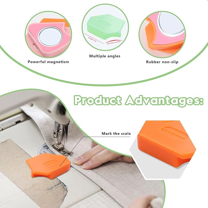 Pcmursal 6 Packs Magnetic Seam Guide for Sewing Machine, Multifunctional Polygonal Seam Guide Hemmer Guide with Scale, Sewing Supplies and Accessories for Magnet Making Machine
