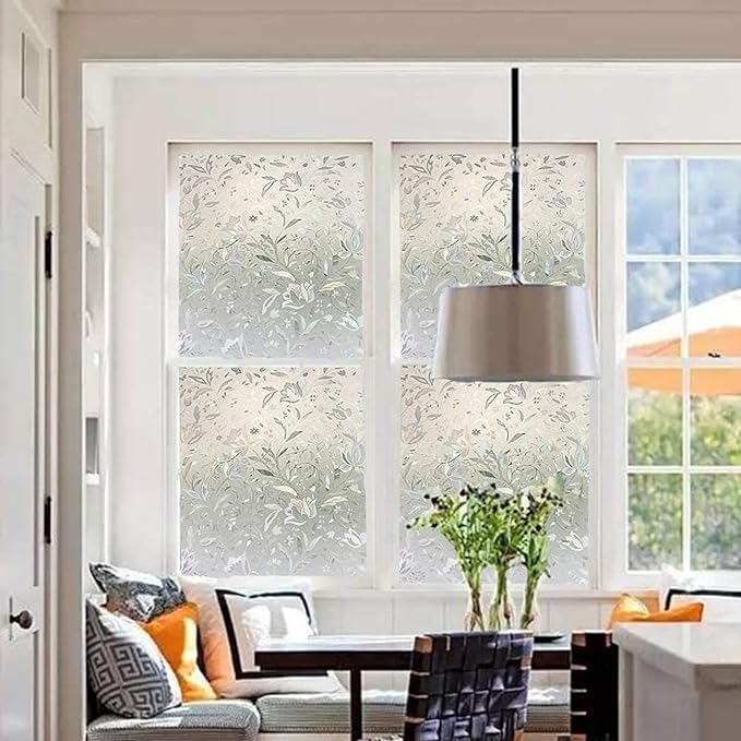 LEMON CLOUD Window Film, Decorative Window Privacy Film, 3D Stained Glass Window Sticker,Anti-UV Sun Blocker Heat Control for Home(Rainbow Tulip Design,29.5 x 78.7 inches)