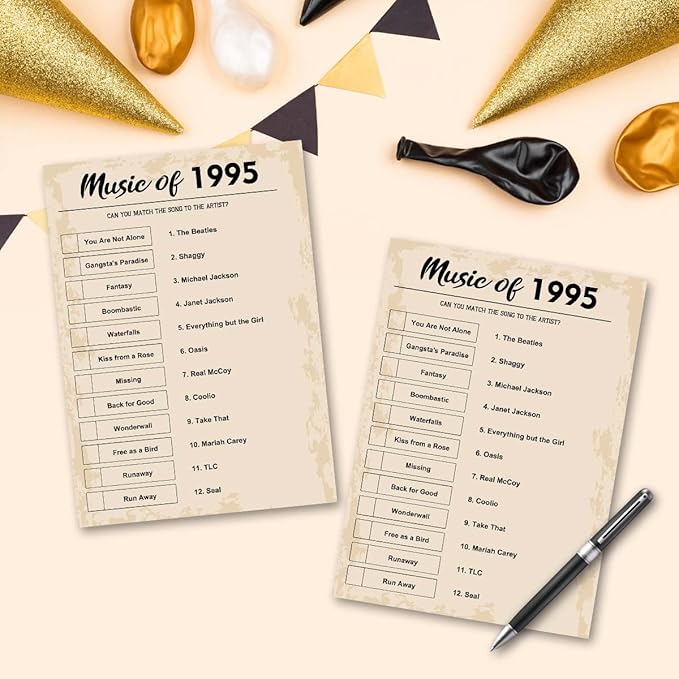 QUPT 30th Birthday Party Games, Music of 1994 Games, Birthday Party Supplies for Adults, Fun 1994s Party Game，Pack of 30 Cards