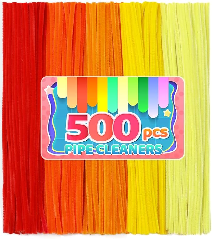 IOOLEEM Orange Pipe Cleaners,500pcs in 5 Colors, Chenille Stems for Art and Craft Projects, Flower DIY Decorations