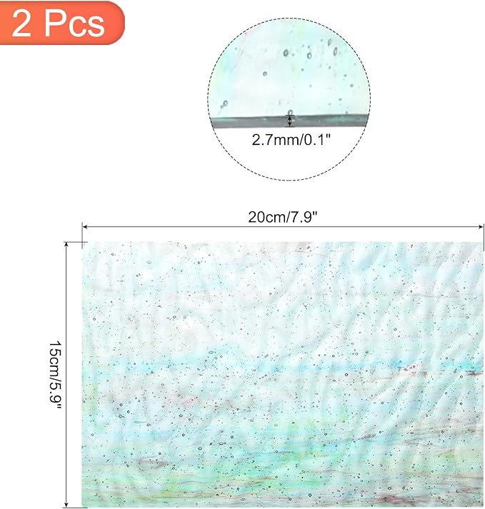MECCANIXITY 2 Pcs Stained Glass Sheet Mosaic Tile 7.9 Inch x 5.9 Inch Cyan Stained Glass Sheets for Crafts DIY Art Project
