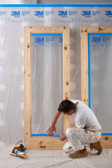 3M Hand Masker Advanced Masking Film, 48 in x 180 ft, Static Cling Keeps Film in Place, Prevents Liquids From Bleeding Through, Flake Resistant, For Indoors & Outdoors Use, 1 Roll (AMF48)
