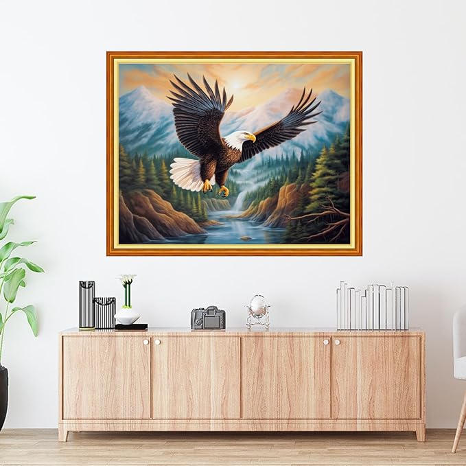 Foxdiviy Stamped Cross Stitch Kits Full Range of Embroidery Needlework Starter Kits for Beginners Adults 11CT Embroidery Patterns Art Crafts DIY Needlepoint Kits-Eagle Scenery 16x20 inch