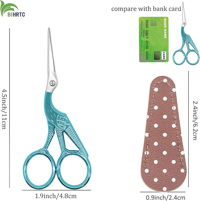 BIHRTC 4.5Inch Small Craft Scissor Stainless Steel Sharp Tip Scissors with Leather Protect Cover Knitting Scissors for Embroidery Craft Needle Work Art Work Handcraft Threading