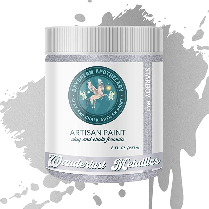 Daydream Apothecary Premium Chalk Style Paint for Furniture, Home Décor, Wood, DIY Interior Projects, Quick Dry, No Prep or Prime Needed, Matte Silver - 8oz