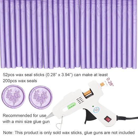 52pcs Lilac Purple Wax Sealing Sticks, Andotopee Glue Gun Wax Seal Sticks for Wax Seal Stamp, Premium Sealing Wax for Envelope Seal Wedding Invitation Craft Adhesive, Great Gift Ideas (Mini Size)