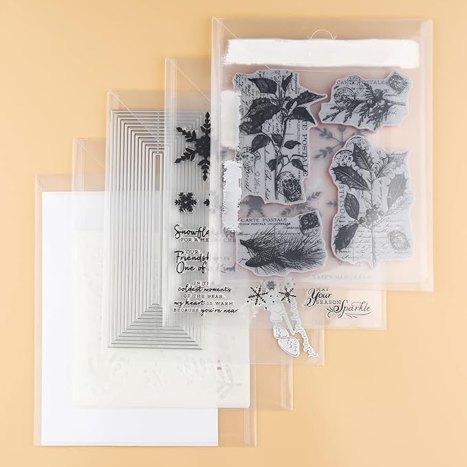 40-Piece Stamp & Die Storage Pockets - 48 Label Stickers, 4 Sizes - Scrapbooking Storage for Card Making, DIY Crafts