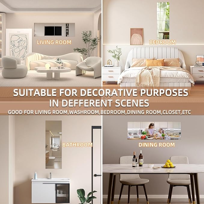 4PCS Self Adhesive Acrylic Mirror Tiles, Flexible Mirror Sheets Wall Stickers, Frameless Non-Glass Mirror Stickers Reflective Mirror for DIY Craft, Home Wall Decor (20 * 30cm,2mm)
