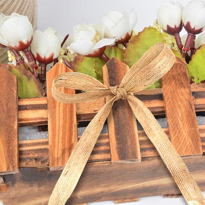 4 Rolls of Natural Burlap Fabric with Burlap Ribbon for Christmas Tree Gift Wrapping Wedding Event Party Home Bows Crafts Decoration, 11 Yards Long 0.8 inch Wide Each Roll (Natural)