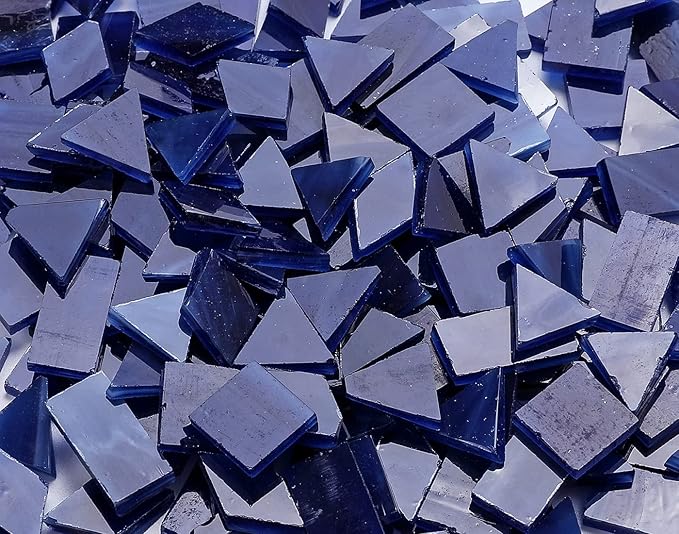 Lanyani 200 Pieces Glass Mosaic Tiles for Crafts,4 Shapes Mixed Colorful Tiffany Stained Glass Pieces,Square/Rectangle/Diamond/Triangle,Navy Blue