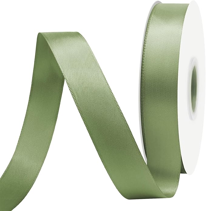 Spring Moss Satin Ribbon 7/8" X 50 Yards Solid Color Double Faced Ribbons Perfect for Crafts Wedding Decor Bow Making Arts Sewing and More