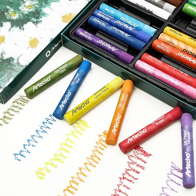 Artecho Oil Pastels Set of 24 Colors, Soft Oil Pastels for Art Painting, Drawing, Blending, Art Supplies for Artists, Beginners, Students, Teachers (10 x 70 mm)