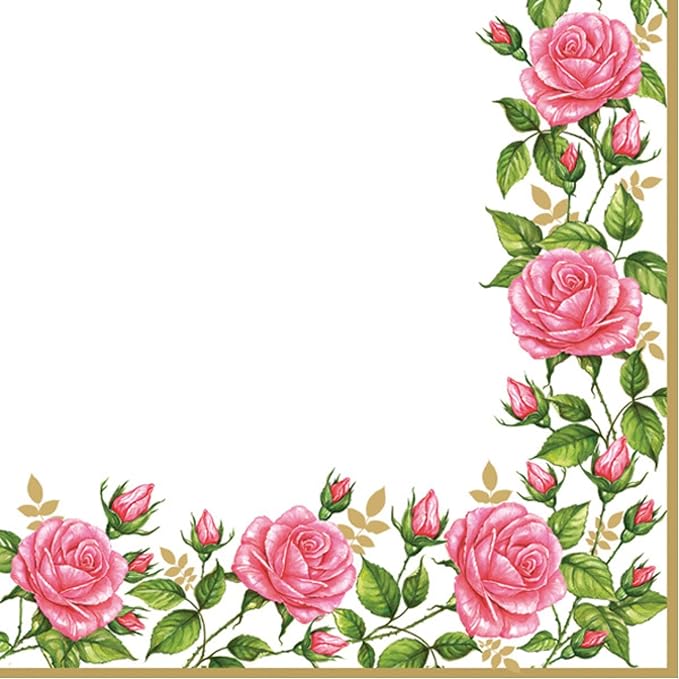 20-ct 13x13 Flowers Paper Luncheon Decoupage Napkins, 3-Ply Servilletas Printed Flower Border Cocktail Napkin for Art, Dinner and Party, Disposable Napkins Decor