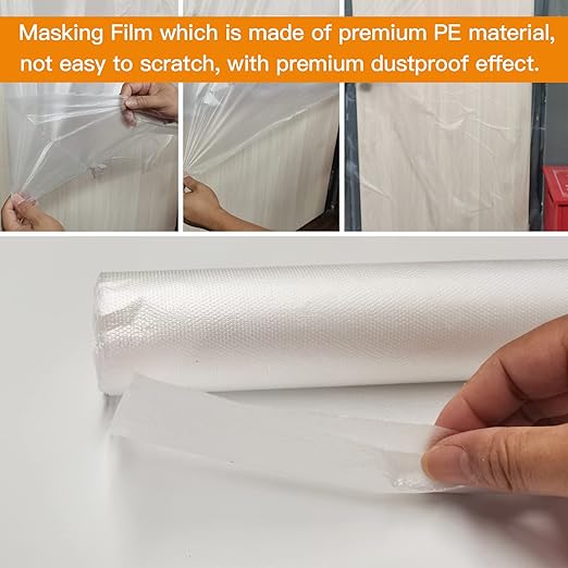 5 Rolls Pre-Taped Masking Film - Masking Film Plastic for Car Paint, Furniture Protection (7.9 Feet X 65.6 Feet)