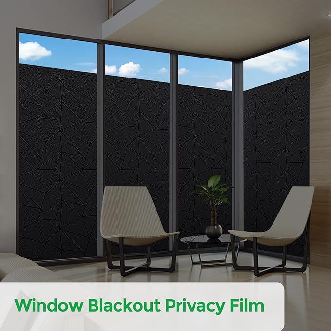 Coavas Blackout Window Privacy Film, Frosted Glass Static Cling, Decorative for Bathroom Door, UV Blocking Window Cling, Non-Adhesive Vinyl Sticker, Day and Night Windows Tint for Home,17.5x78.7 inch